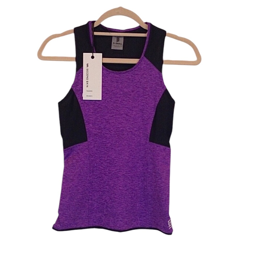 Second Skin sleeveless compression purple and black athletic tank